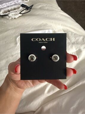 Coach Silver Logo Open Circle Crystal Stud Earrings